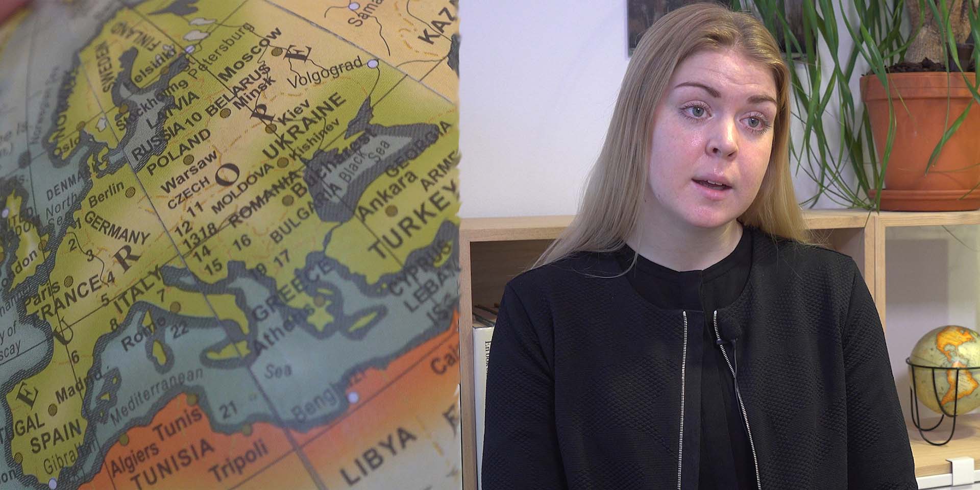 portrait of johanna nyman next to a map of the EU